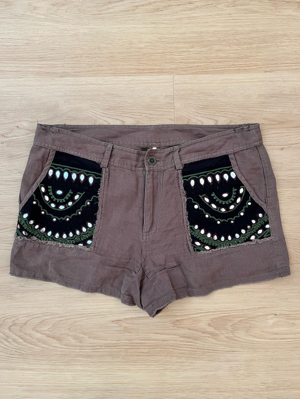 Free People Brown Women's Embroidered Pocket Shorts, size 8
